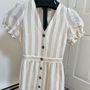 Ann Taylor Loft- NWT creme and tan striped dress short sleeve midi Size 00